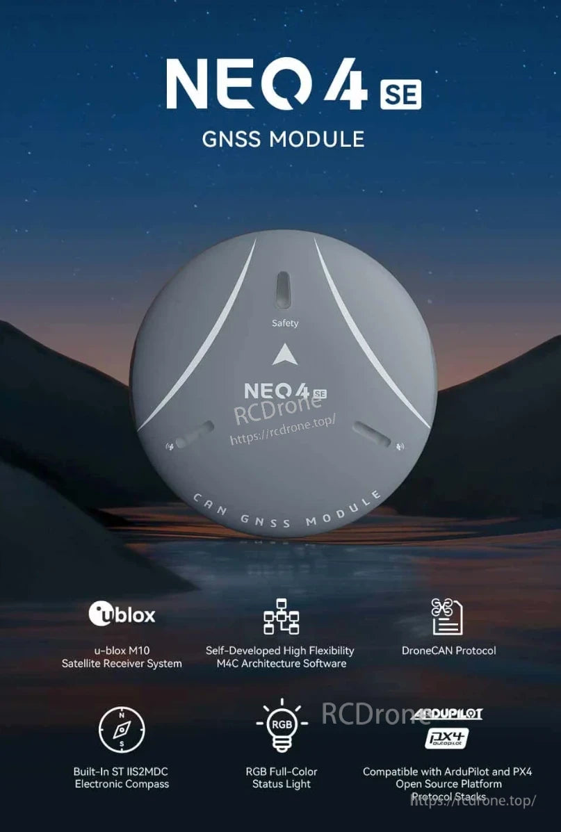 CUAV NEO 4 SE GPS, The NEO 4 SE GNSS Module offers precise positioning, DroneCAN support, and compatibility with ArduPilot/PX4 for reliable drone navigation in dynamic environments.