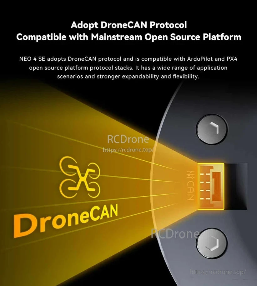 CUAV NEO 4 SE GPS, NEO 4 SE uses DroneCAN, compatible with ArduPilot and PX4, offering broad integration, expandability, and flexibility for drone systems.