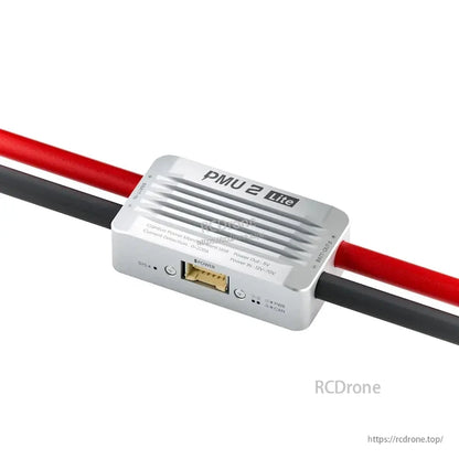 CUAV PMU 2 Lite Power Module, CUAV PMU 2 Lite inline drone power module with red/black battery leads, POWER port, and PWR/CAN indicators