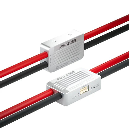 CUAV PMU 2 Lite power module in aluminum case with inline red/black power leads and POWER port with status LEDs