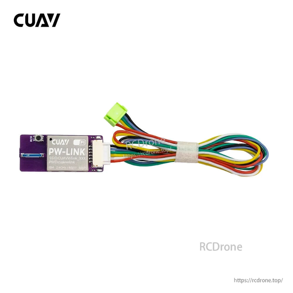 CUAV PW-LINK 2.4GHz WiFi telemetry data module with compact PCB and multi-color wiring harness connector