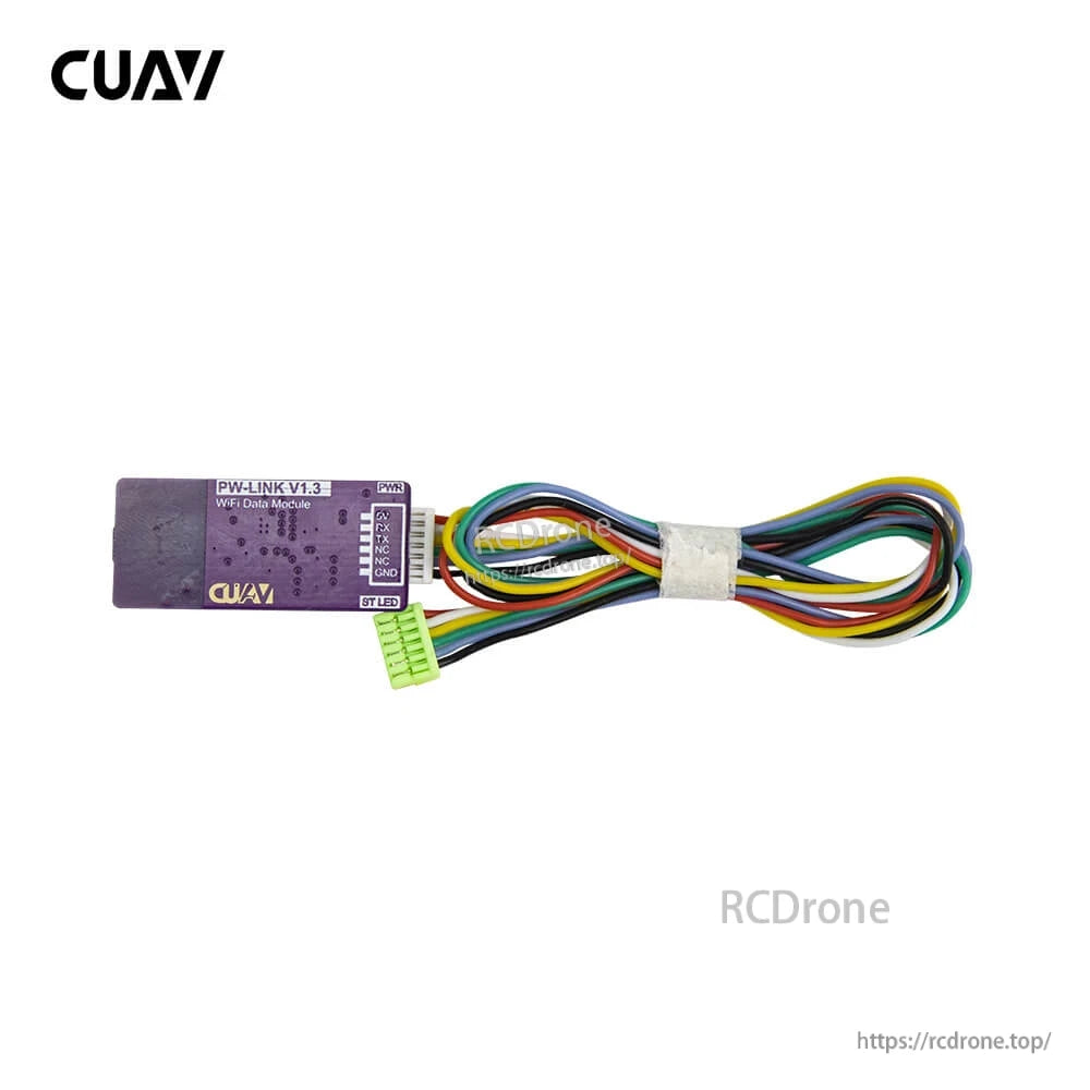 CUAV PW-LINK V1.3 WiFi data module with multicolor wiring harness and green plug connector