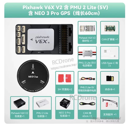 CUAV Pixhawk V6X V2 flight controller kit with NEO 3 Pro CAN GNSS module, PMU 2 Lite 5V and cables