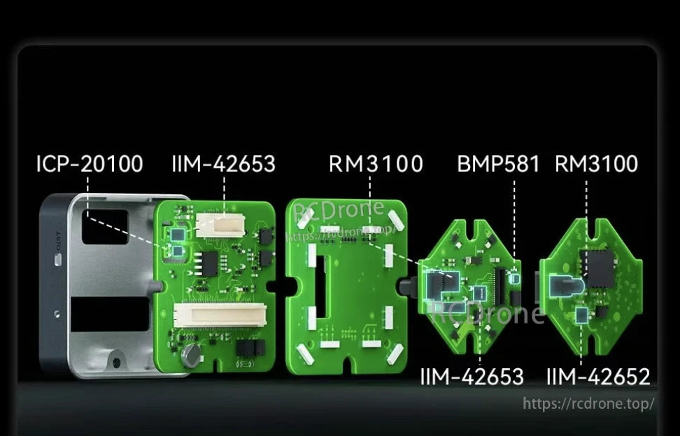 CUAV X25 EVO Autopilot Flight Controller, CUAV X25 EVO flight controller components labeled with chip models.