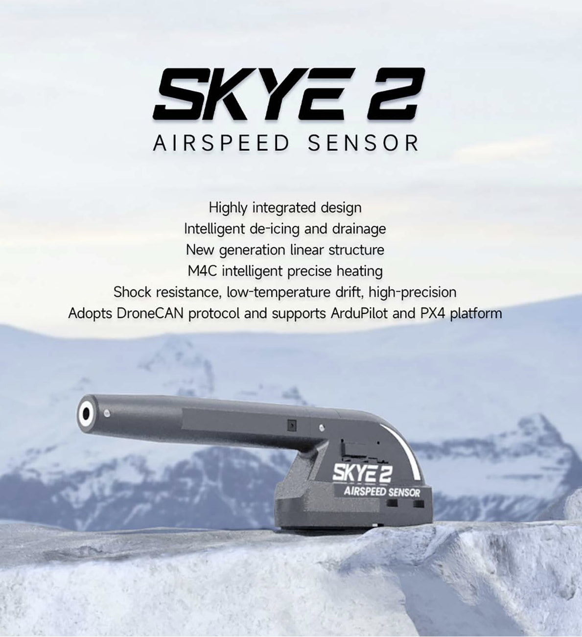 CUAV SKYE 2 Airspeed Sensor, The Skye 2 Airspeed Sensor features intelligent de-icing, drainage, and precise heating for high accuracy and durability.