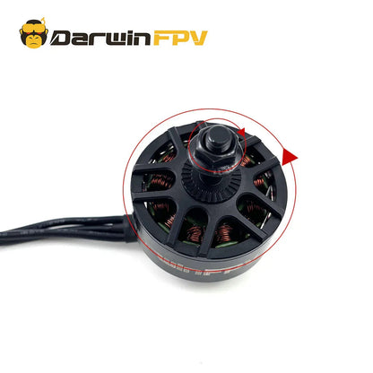 CW rotation direction graphic showing arrow around motor bell and shaft for spin direction reference