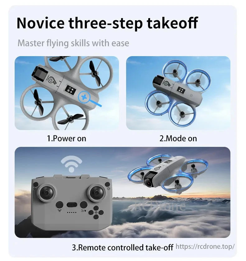 CZ06 Mini Drone, Beginner-friendly three-step drone takeoff: Power on, enable mode, remote-controlled launch. Simplified flying for novices.