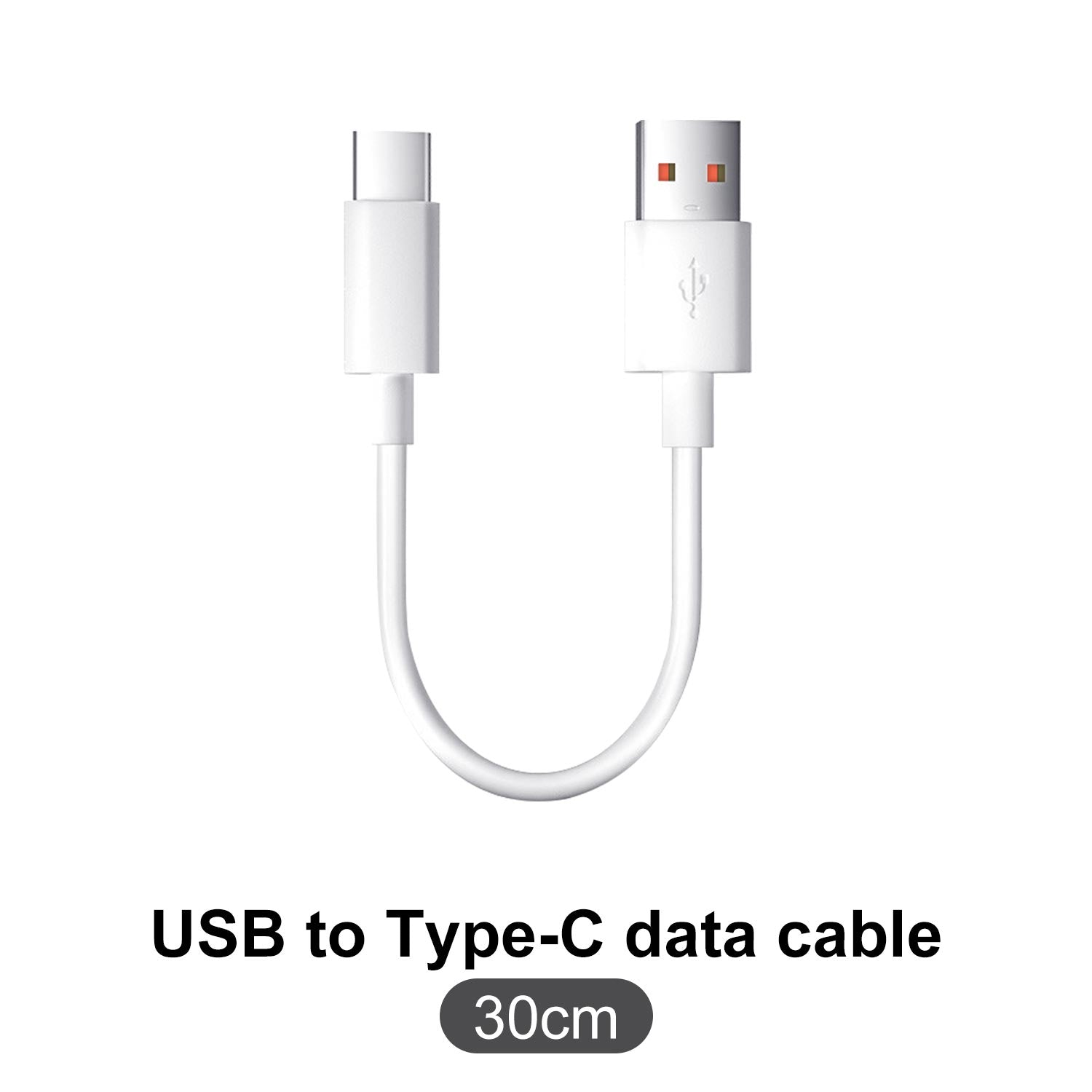 Short USB-A to Type-C data cable, 30 cm length, U-shaped with both connectors shown