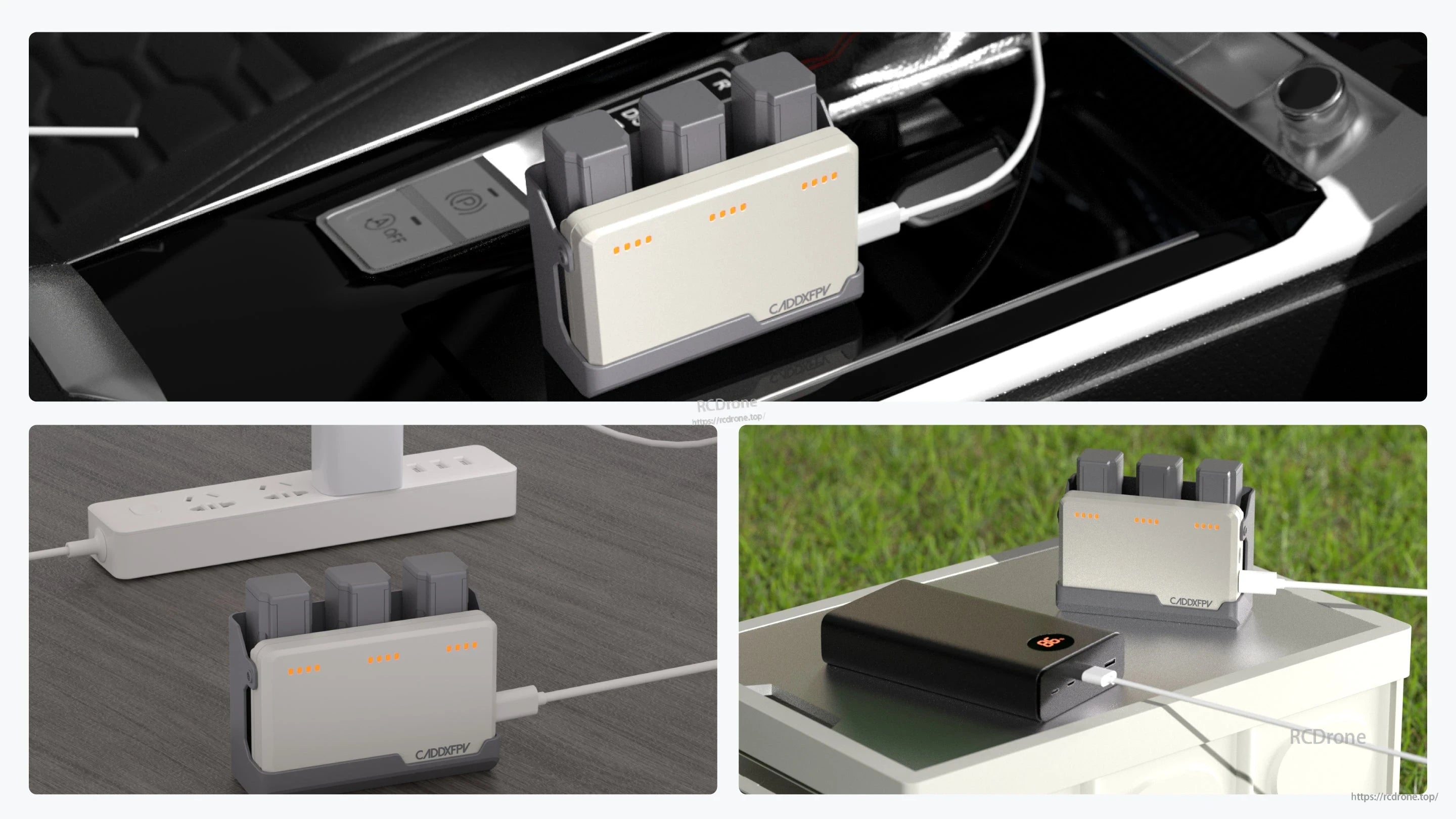 CaddxFPV, Smart charging device with Type-C power and 3-channel sequential charging, ideal for convenient charging on-the-go.