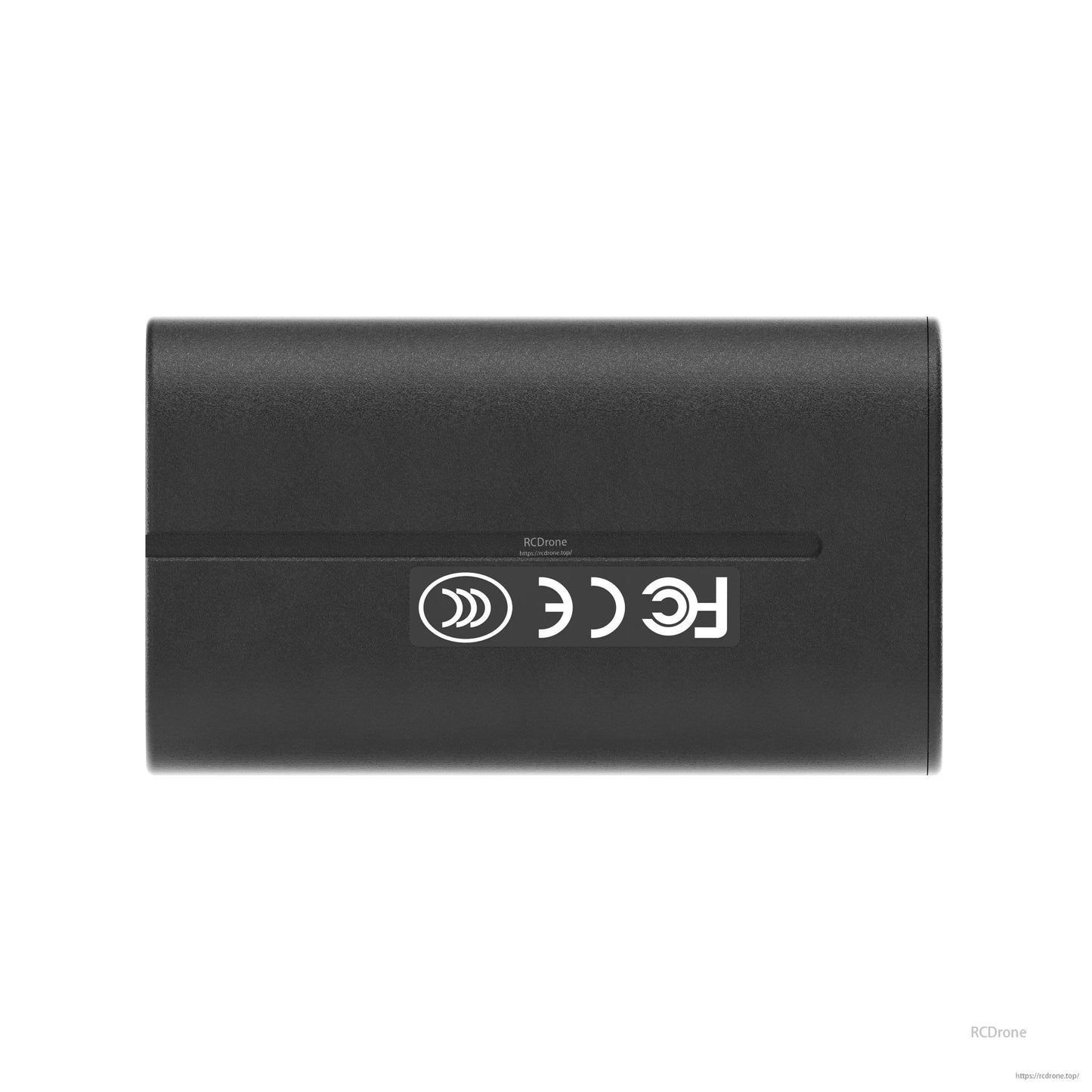 Side view of battery casing with CE and FCC compliance marks printed on the center band
