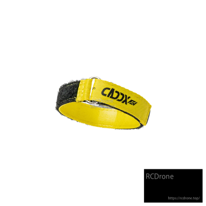 CaddxFPV Logo Battery Strap angled view showing Caddx logo print, stitched edges, and Velcro section