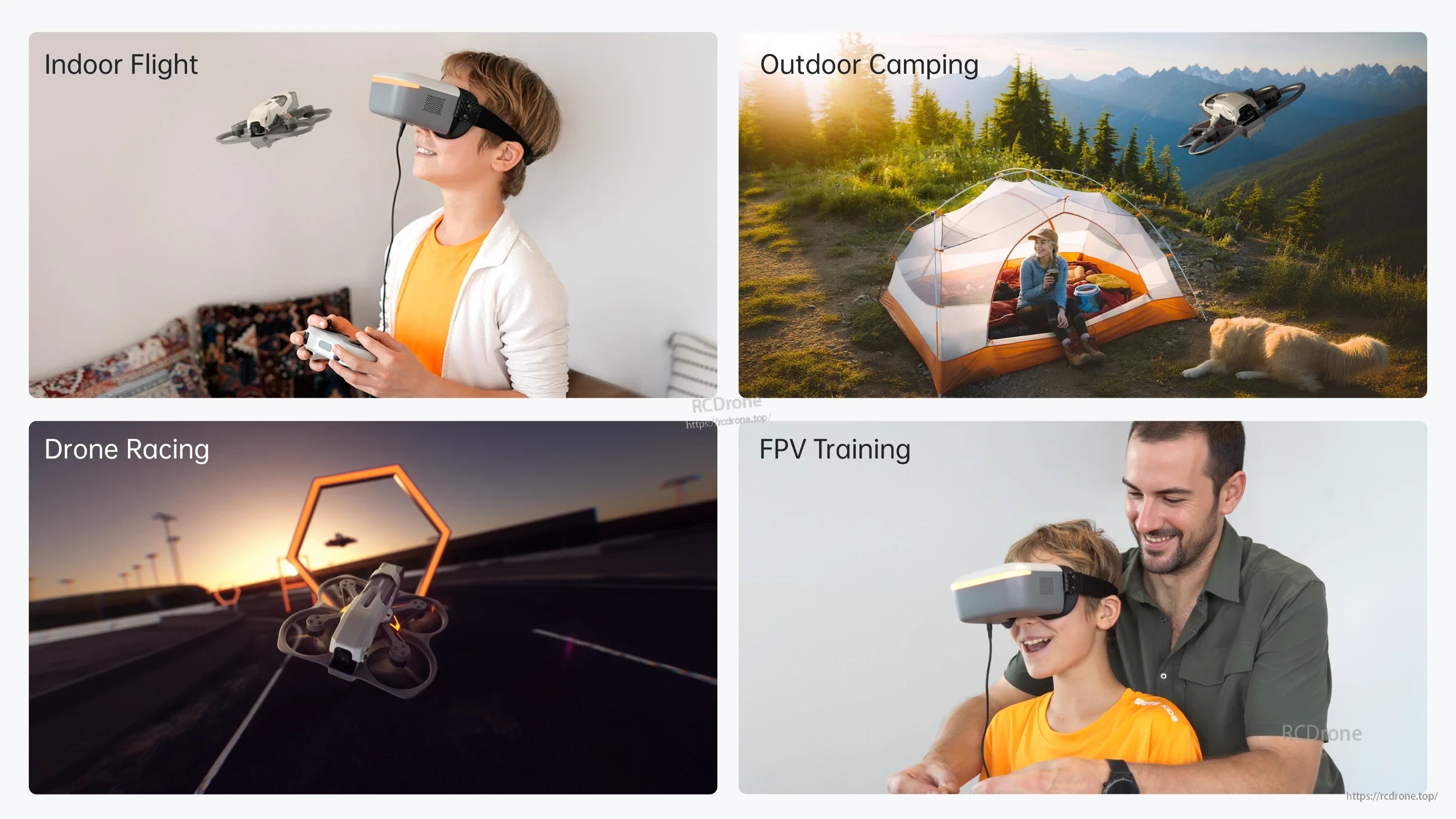 CaddxFPV Protos 1.6-inch FPV drone use cases: indoor flight, outdoor camping, racing, and FPV training