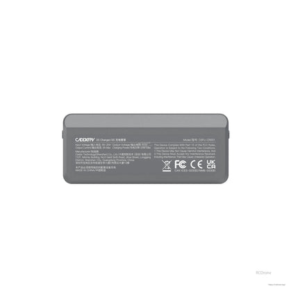 CaddxFPV Protos 2S charger underside label with model/spec text and FCC CE UKCA marks
