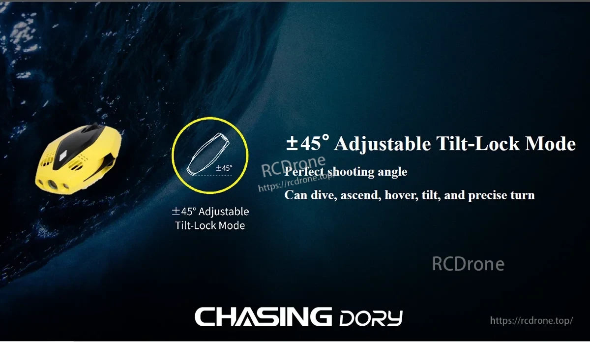 Chasing Dory Rov Camera, Adjustable ±45° tilt-lock enables precise control for hovering, diving, ascending, and capturing perfect angles while chasing Dory. (19 words)