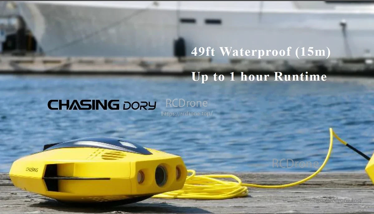 Chasing Dory Rov Camera, Chasing Dory ROV: 49ft waterproof, 1-hour runtime, yellow design, ideal for dockside use.