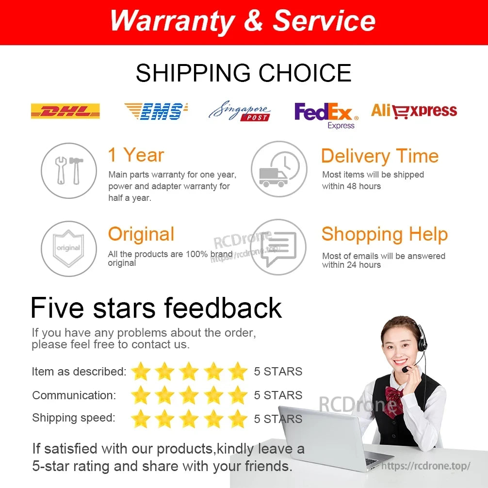 Chasing F1 Pro Underwater ROV Drone, 1-year warranty, authentic products, ships in 48 hours, 24/7 support. Appreciate feedback on description, communication, and shipping speed.