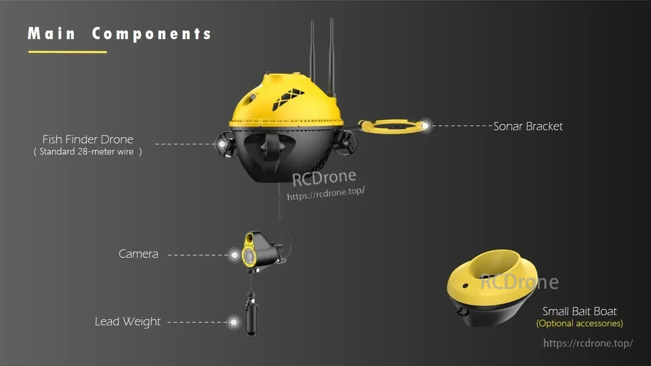 Chasing F1 Pro Underwater ROV Drone, Fish Finder Drone with Camera, Sonar Bracket, Lead Weight and Bait Boat