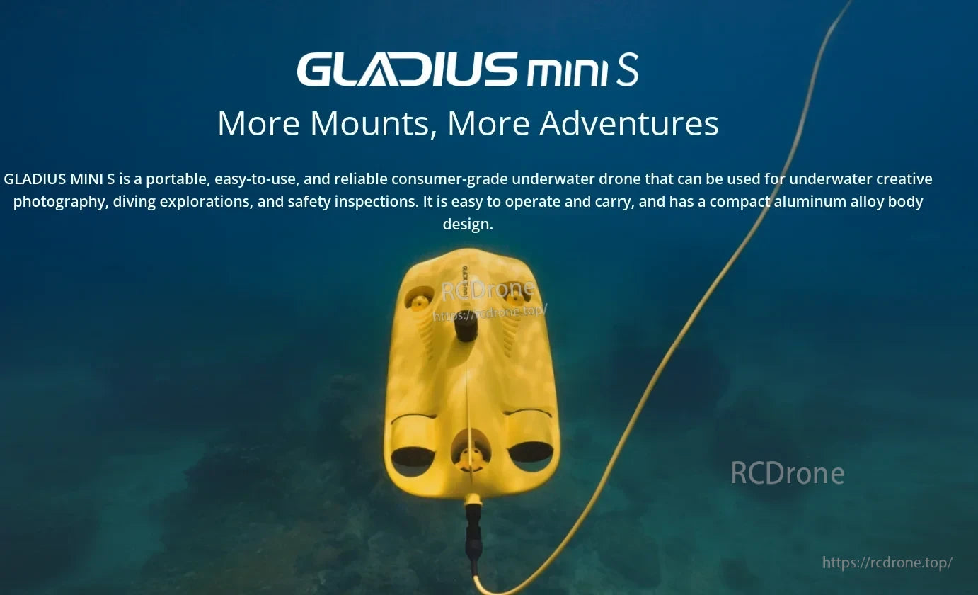 Chasing GLADIUS MINI S Underwater Drone, Compact, durable underwater drone with aluminum body, ideal for photography, diving, and inspections. User-friendly design enables easy, versatile aquatic exploration.