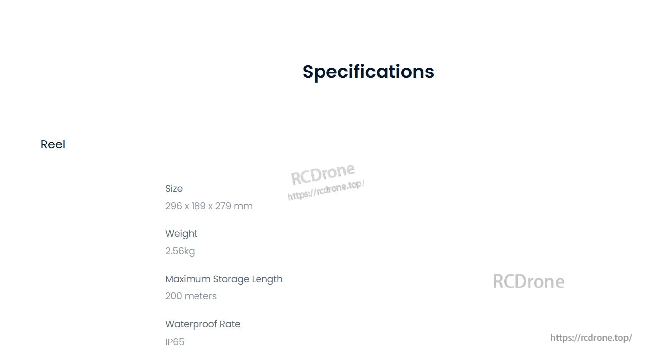 Chasing M2 Reel: 296x189x279mm, 2.56kg, stores up to 200m cable, IP65 waterproof rating for durable, reliable performance.