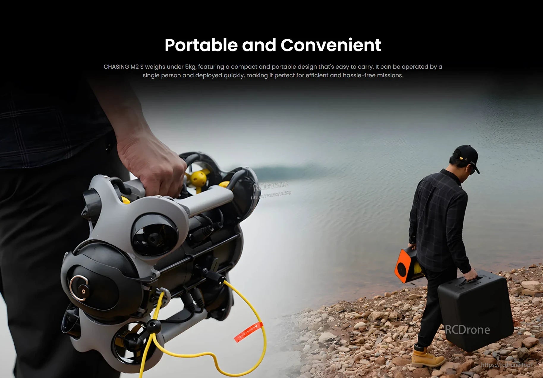 Chasing M2 Underwater ROV, A compact, lightweight ROV under 5kg enables single-person operation, quick deployment, and efficient underwater missions.
