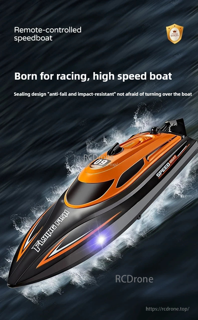 Children 2.4GHz RC Boat, Remote-controlled speedboat, high-speed racing, anti-fall, impact-resistant design.