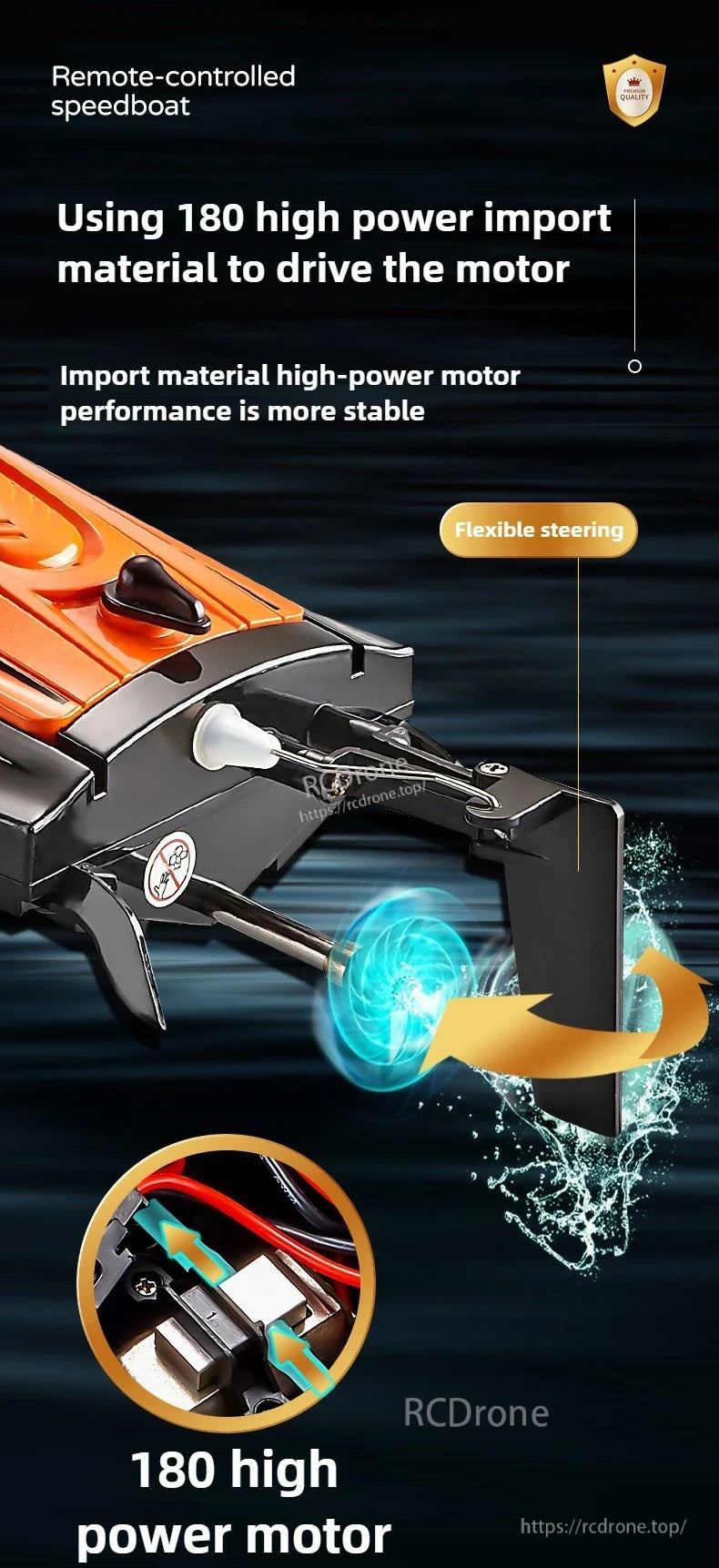 Children 2.4GHz RC Boat, Remote-controlled speedboat with 180 high-power motor and flexible steering