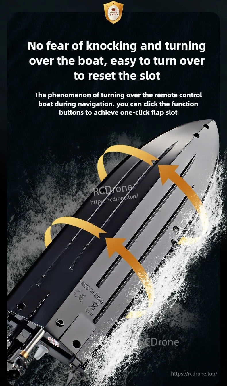 Children 2.4GHz RC Boat, RC boat features easy flip reset, stable navigation, one-click flap slot, and is made in China.