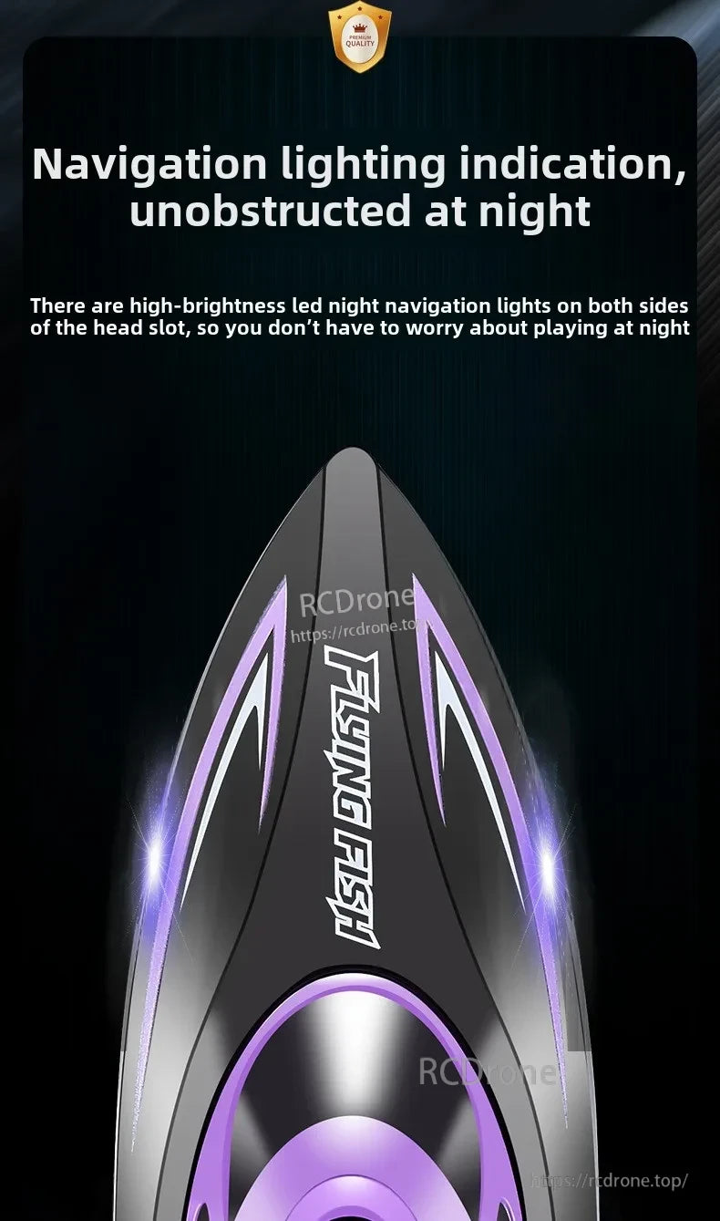Children 2.4GHz RC Boat, High-brightness LED navigation lights on both sides ensure clear visibility at night.