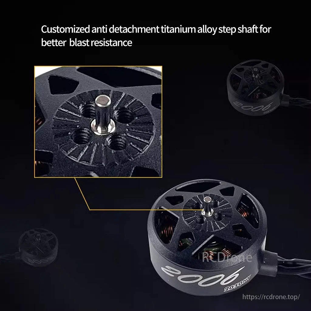 CineApe35 Brushless Motor features a titanium alloy step shaft for enhanced blast resistance. Model: 2006.
