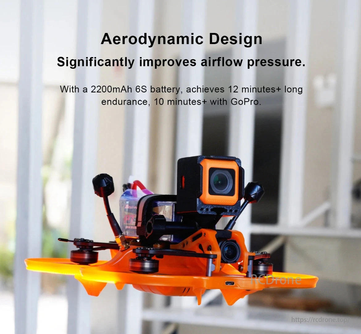 Cineon C35 Cinewhoop Drone, Aerodynamic design improves airflow pressure. 2200mAh 6S battery ensures long endurance.