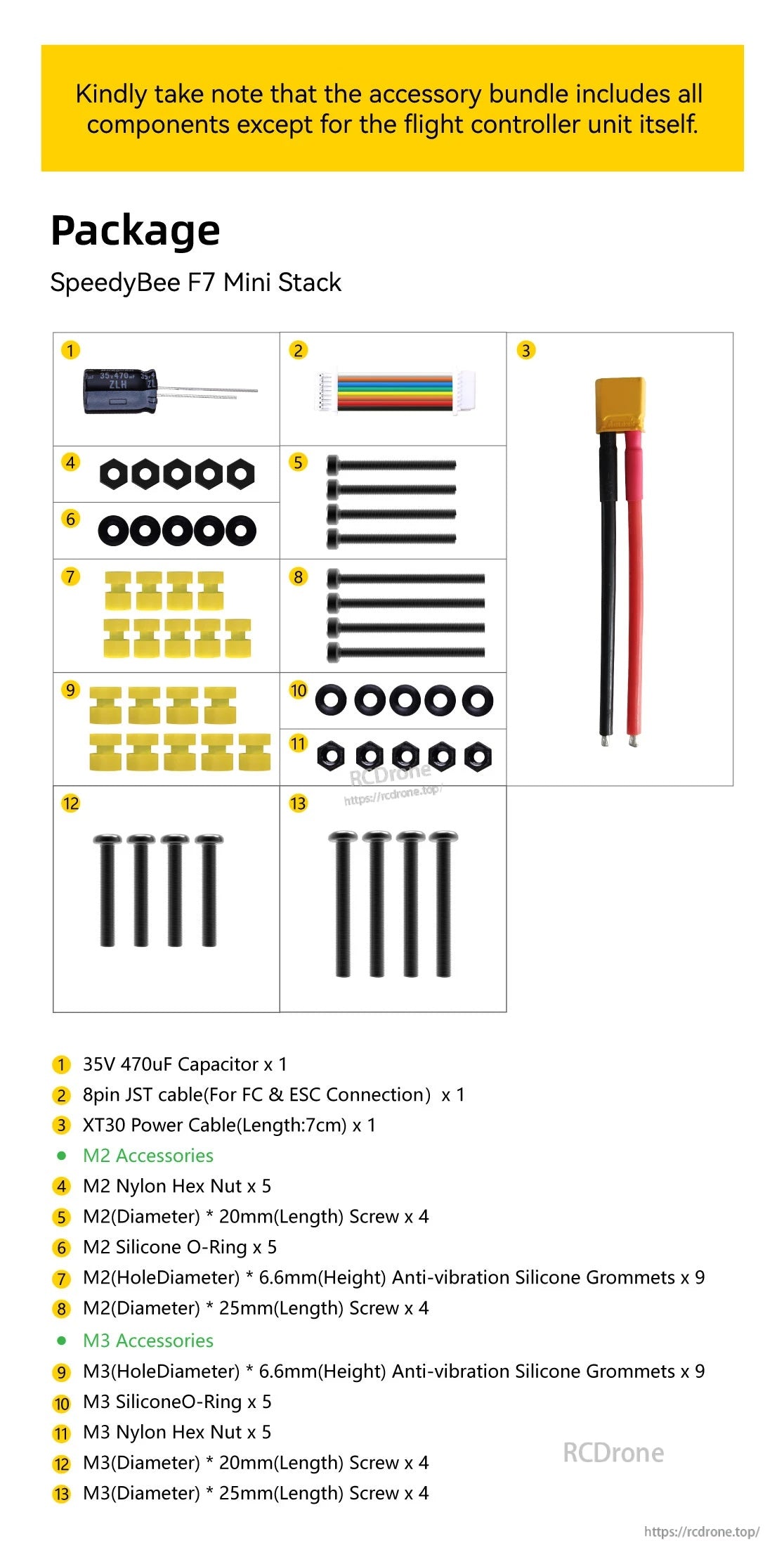 Complete set of components for the SpeedyBee F7 Mini Stack