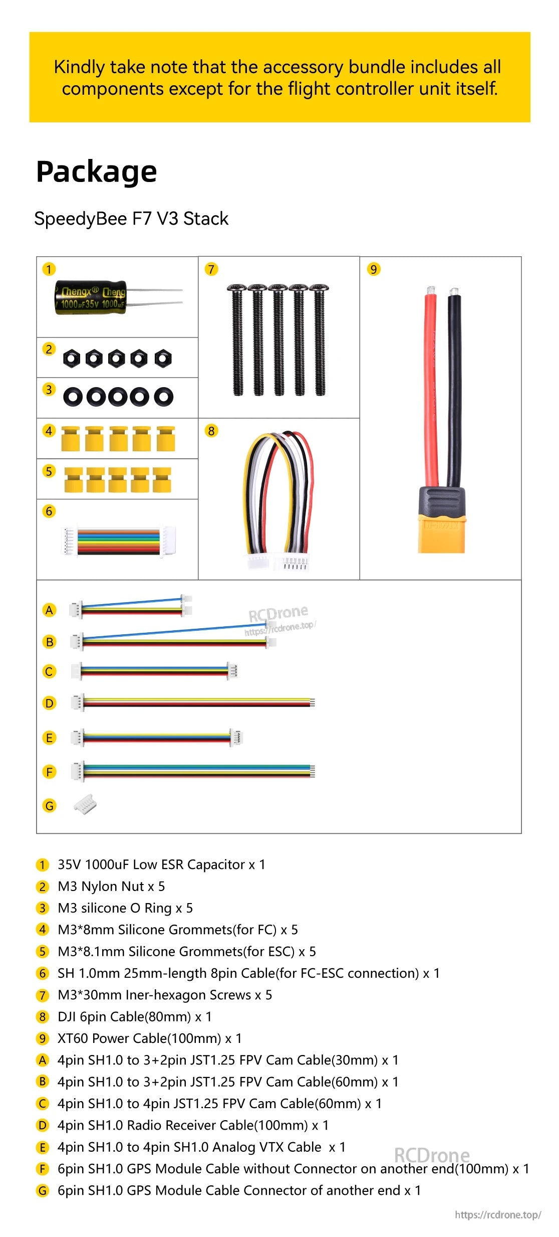 Complete set of components for the SpeedyBee F7 V3 Stack