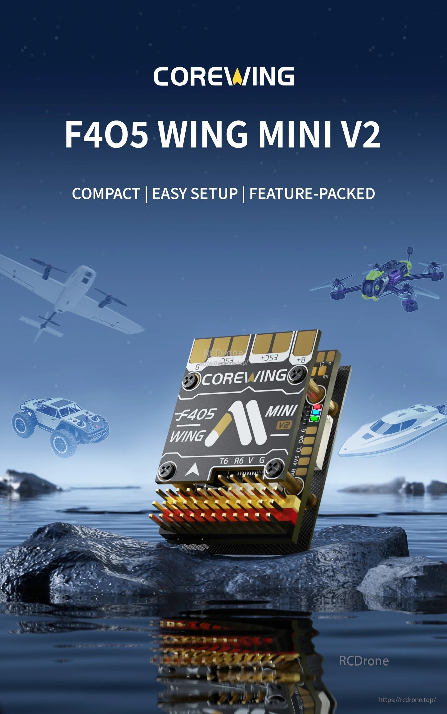 CoreWing F405 WING MINI V2 Flight Controller stacked board for compact RC aircraft