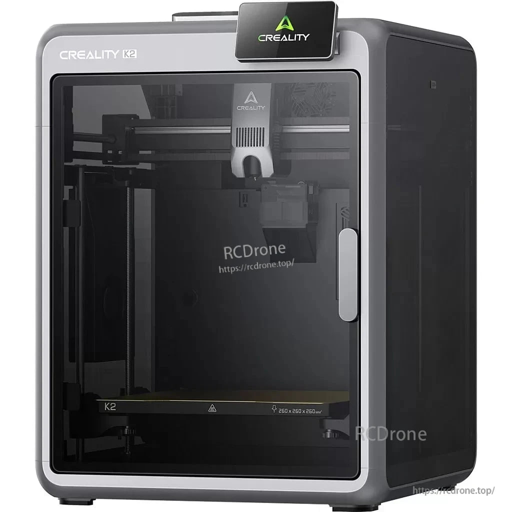 front view showing enclosed build chamber and Creality logo panel