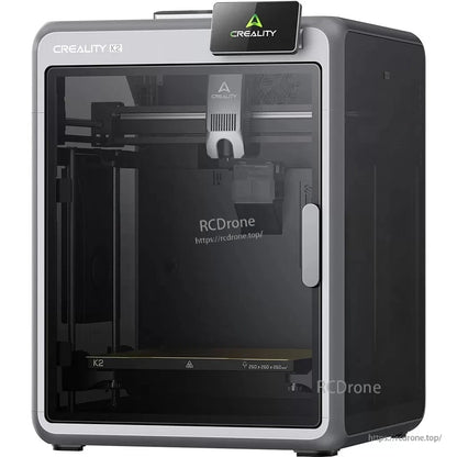 front view showing enclosed build chamber and Creality logo panel