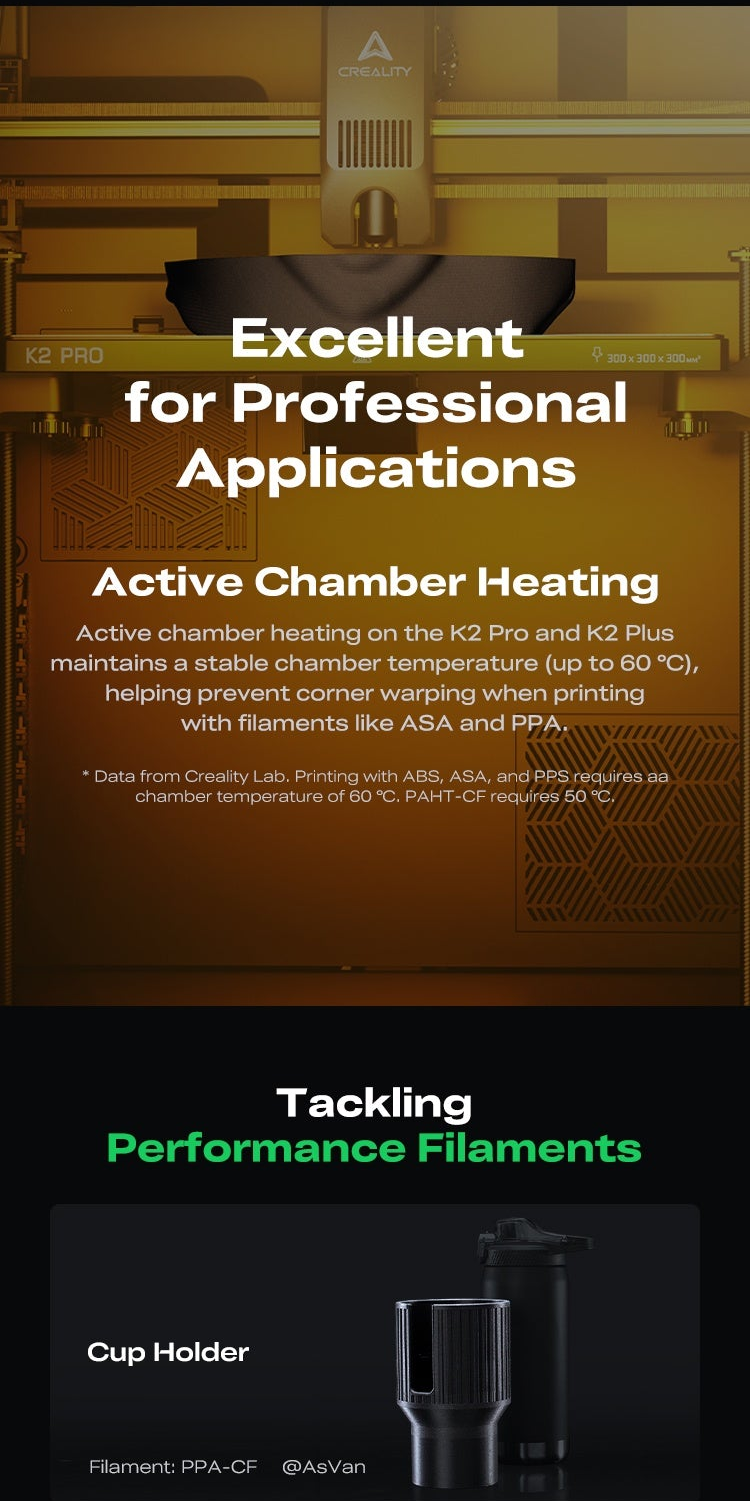 Active chamber heating performance graphic for professional applications, with chamber temperature up to 60°C