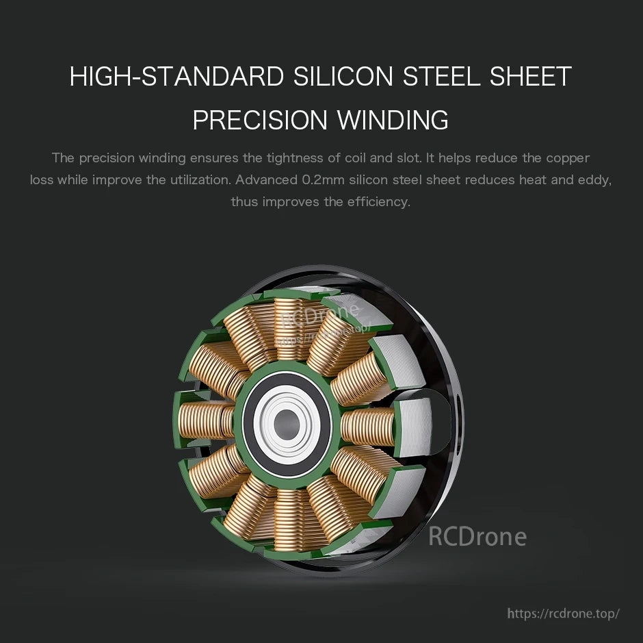 Cross-section view of T-Motor stator with precision copper windings and silicon steel laminations