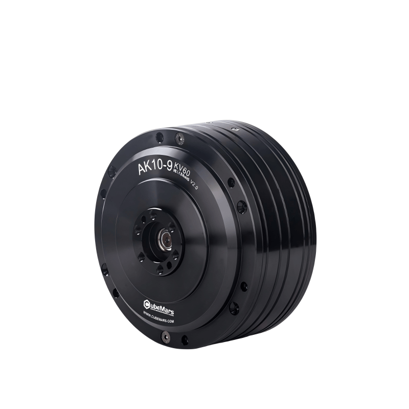 CubeMars AK10-9 KV60 V2.0 servo motor angled view showing housing and mounting holes