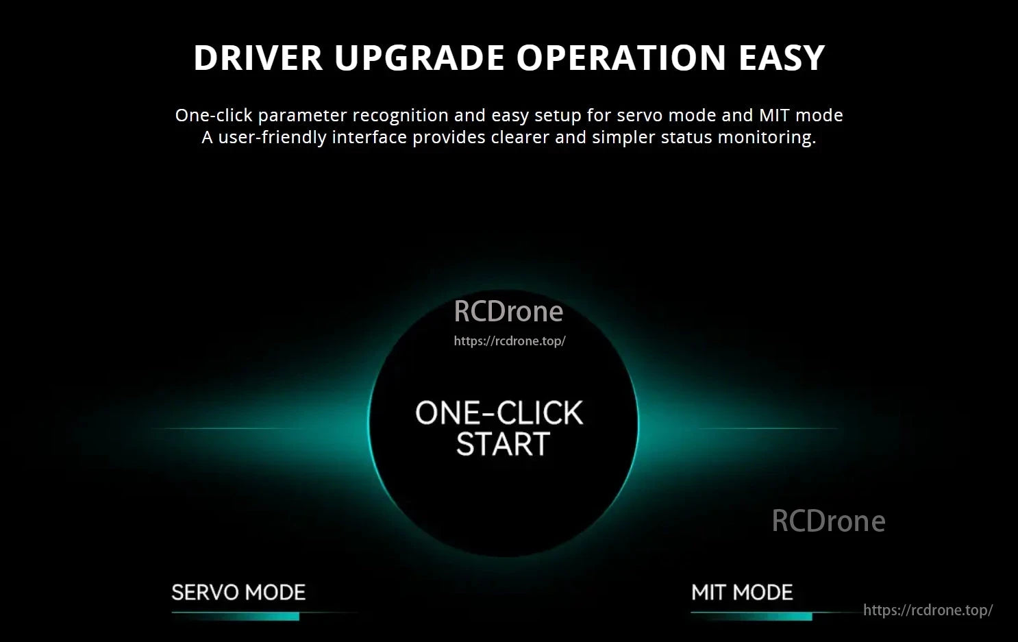 CubeMars AK10-9 Robotic Actuator, Easy driver upgrade with one-click setup for servo and MIT modes, and a user-friendly interface for monitoring status.