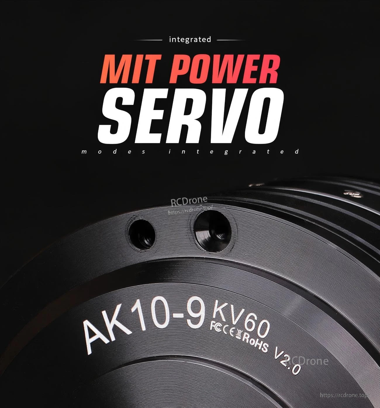 CubeMars AK10-9 KV60 V2.0 integrated MIT power servo motor close-up, model marking on the housing