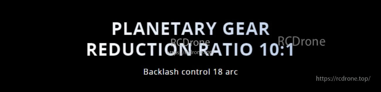 Planetary gearbox specifications banner: 10:1 reduction ratio with 18 arc backlash control text