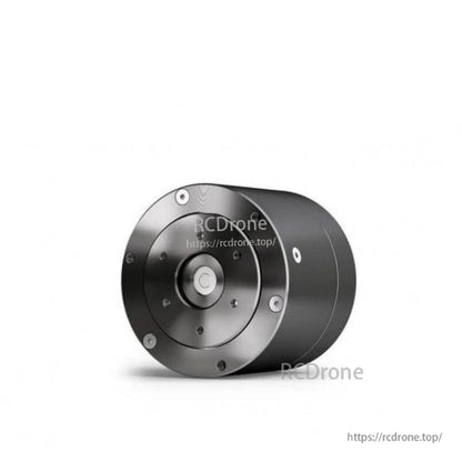 Side angle view of the black integrated geared motor body with front flange and mounting screws