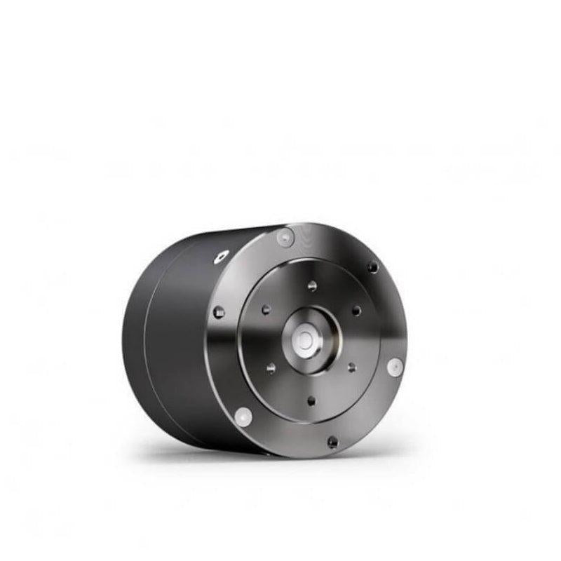 Angled view of CubeMars AK45-10 KV75 geared motor showing cylindrical housing and front flange