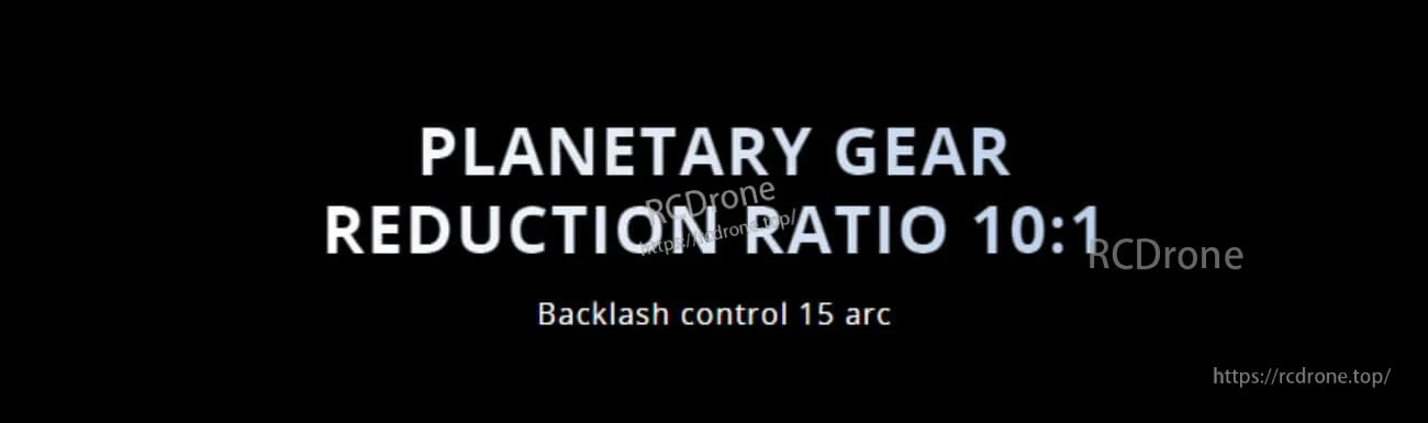 Text graphic stating planetary gear reduction ratio 10:1 with backlash control 15 arc for the AK45-10 module