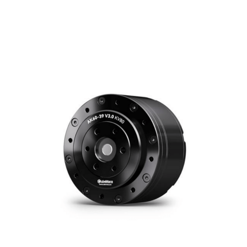 AK60-39 V3.0 KV80 BLDC gear motor module angled view showing housing depth and bolt pattern