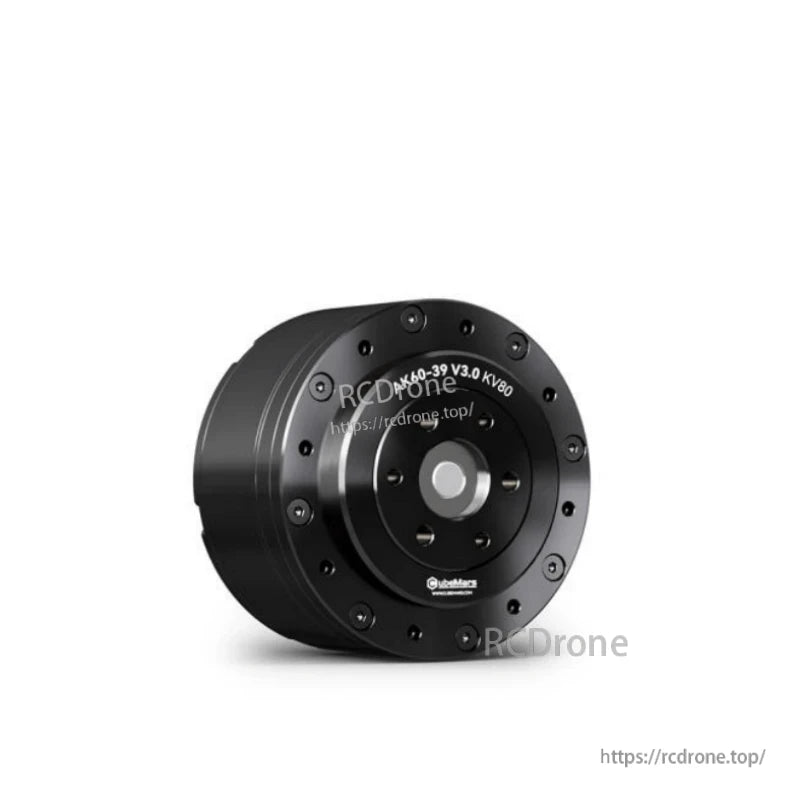 Angled front view highlighting the circular output flange, center shaft cap, and perimeter screws
