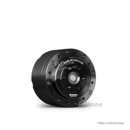 Angled front view highlighting the circular output flange, center shaft cap, and perimeter screws