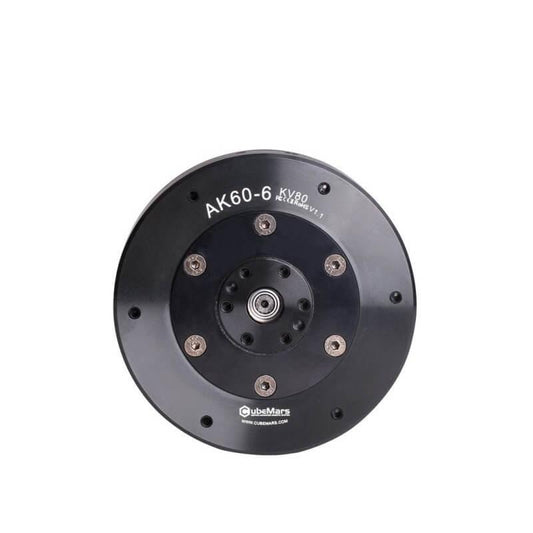CubeMars AK60-6 V1.1 motor module with 6:1 gearbox, front face with output hub and mounting bolts
