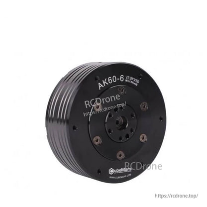 Angled side view of AK60-6 actuator module showing round faceplate screws and ribbed body