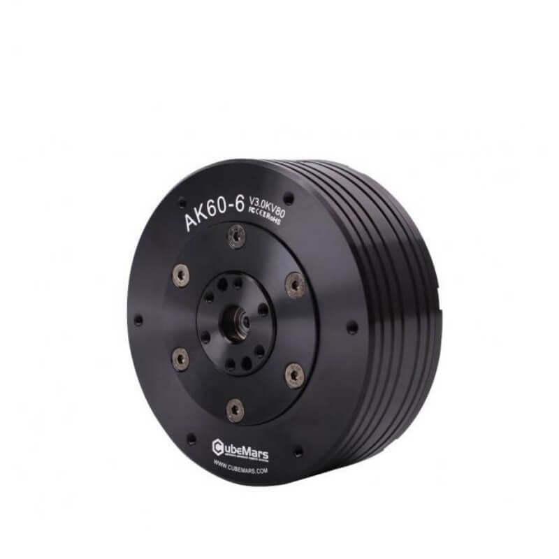 AK60-6 V3.0 KV80 actuator motor angled view showing finned housing and output shaft